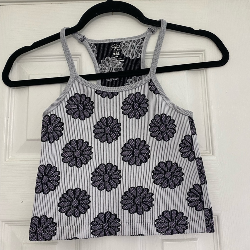 Aura Floral Ribbed Cropped Tank